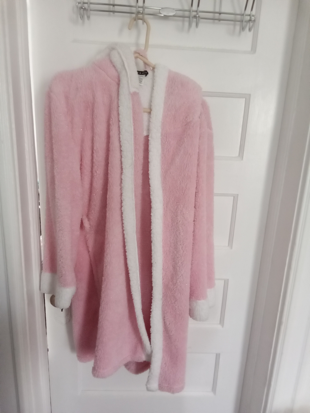 Plush Pink Robe with White Trim by